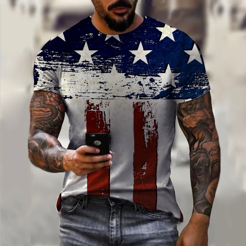 Men’s 3D USA Flag Print T-Shirt – Bold Patriotic Streetwear