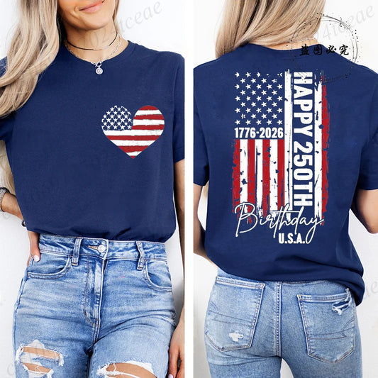 T-Shirt Women USA 250th Anniversary Independence Day 1776 2026 Graphic Tee Gift