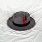 NEW Vintage Pork Pie Hat Men's Rolled Brim Felt Fedora Hat with Feather Gentleman Church Cap Trilby Jazz Hats