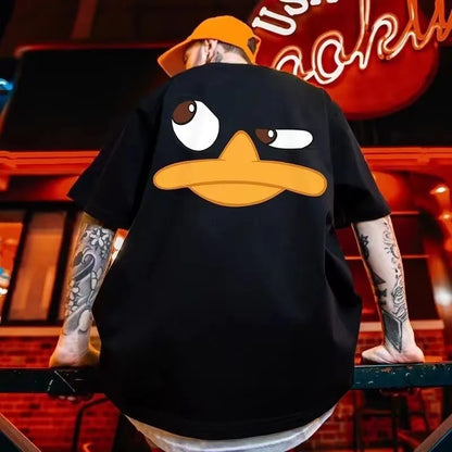 4XL Loose Fitting Fashionable American Vintage Duck Expression Print T-shirt With Round Neck Men Versatile Couple Outfit