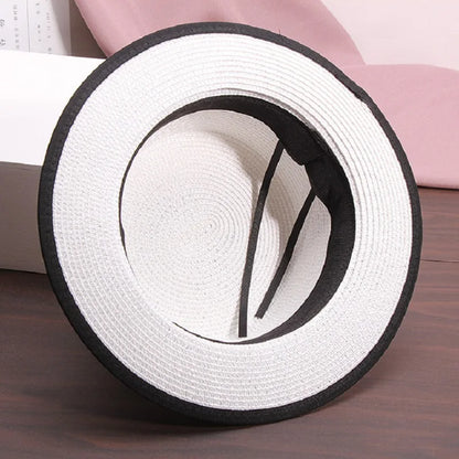 Women's Summer Travel Beach Jazz Hat Seaside Sunshade Sun Protection Straw Hat Flat Top British Hat Straw Woven