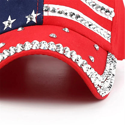 USA Flag Diamond Rivet Snapback – Bold Patriotic Streetwear