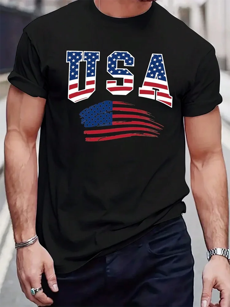 USA Flag Print Men’s Graphic T-Shirt – Classic Patriotic Style