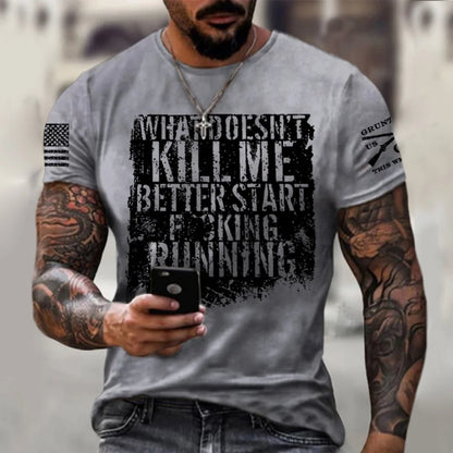 Men's Printed T-Shirt Round Neck Short Sleeve Casual Sports Quick-Dry Top - Plus Size XS-4XL