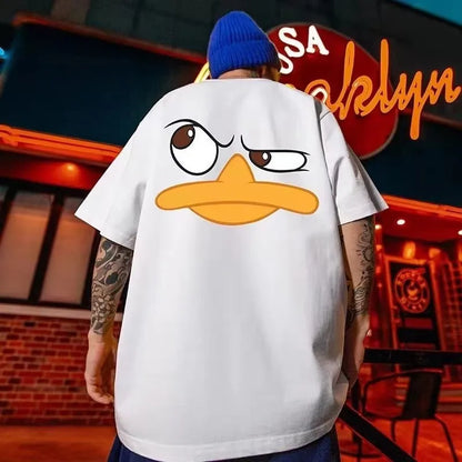 4XL Loose Fitting Fashionable American Vintage Duck Expression Print T-shirt With Round Neck Men Versatile Couple Outfit