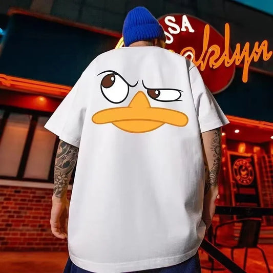 4XL Loose Fitting Fashionable American Vintage Duck Expression Print T-shirt With Round Neck Men Versatile Couple Outfit