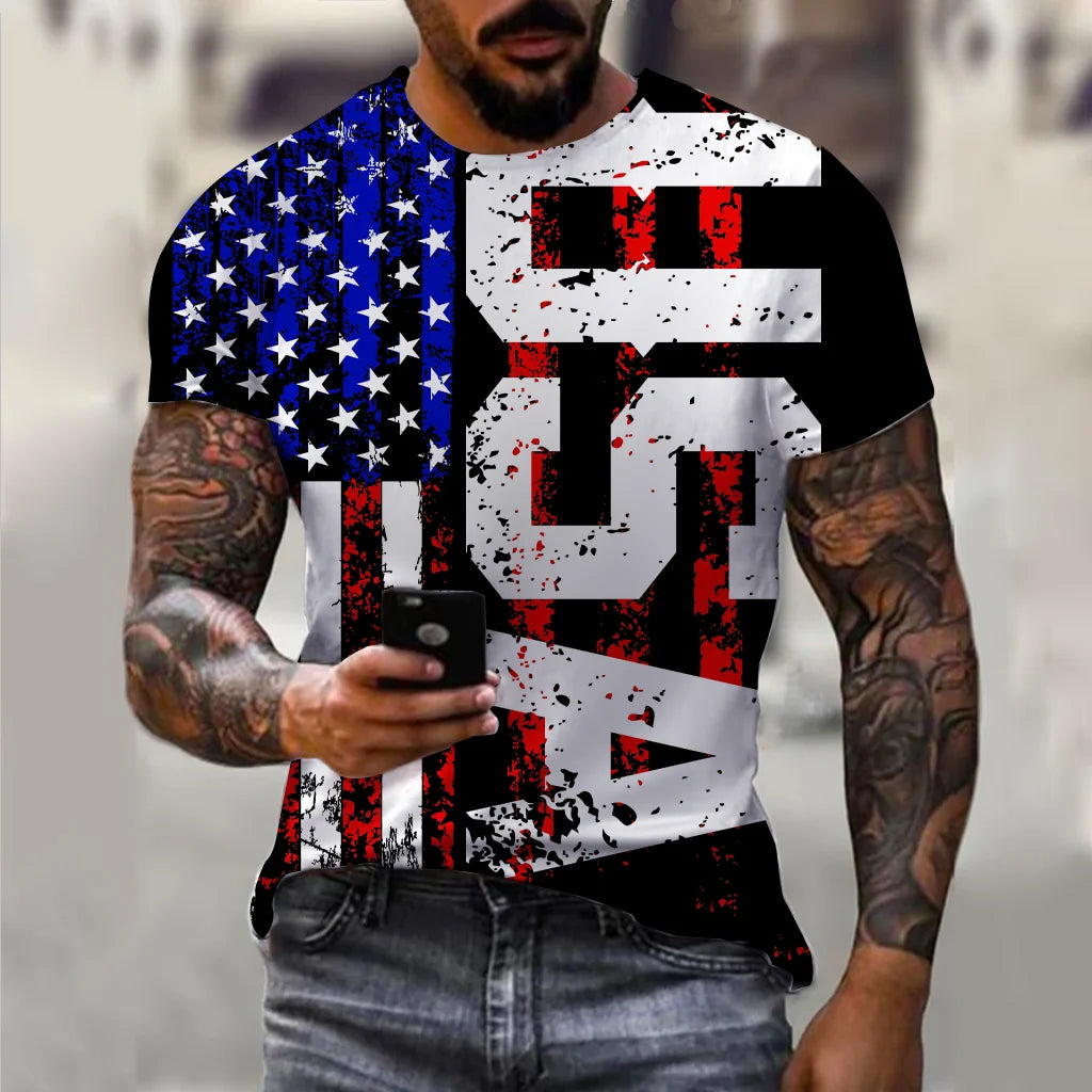 Men’s 3D USA Flag Print T-Shirt – Bold Patriotic Streetwear