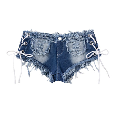 New American retro sexy low waist ultra short women's jeans, denim shorts, bar performance clothing, hot pants
