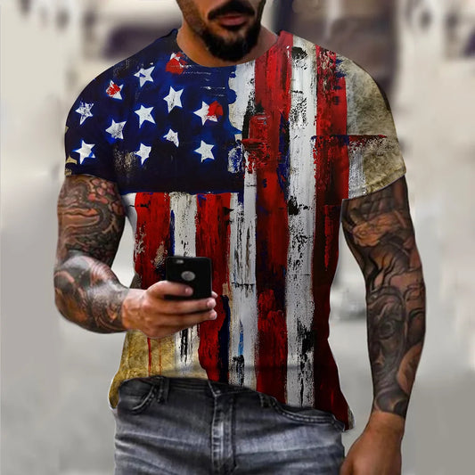 Men's 3D USA Flag Print T-Shirt – Casual Short Sleeve Oversized American Streetwear Tee