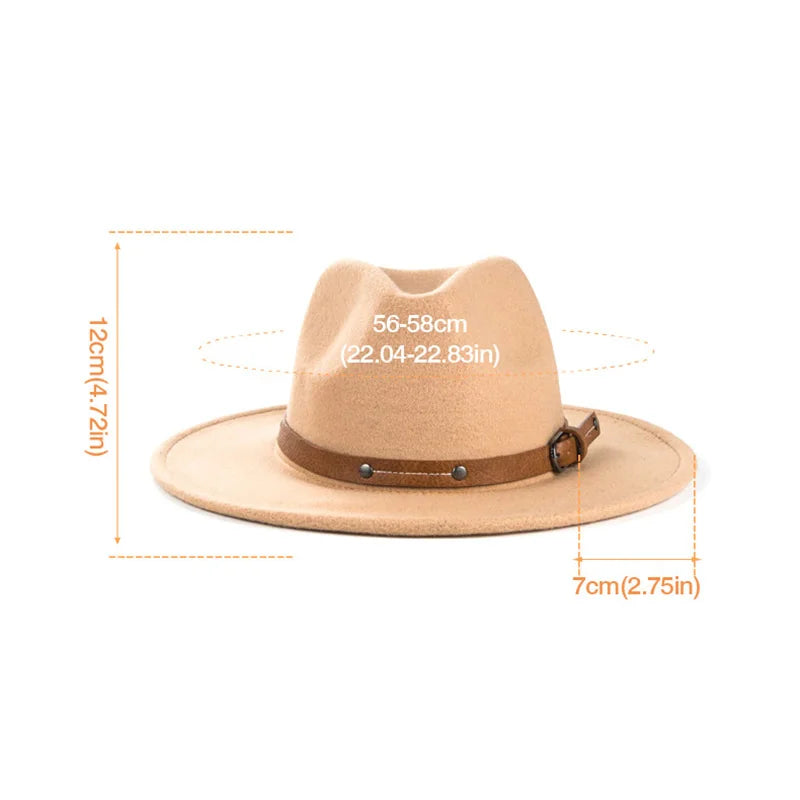 Belt Wool Fedoras Hat For Women Men Winter Autumn Warm Vintage British Style Round Bowler Caps Church Flat Brim Felt Jazz Hats