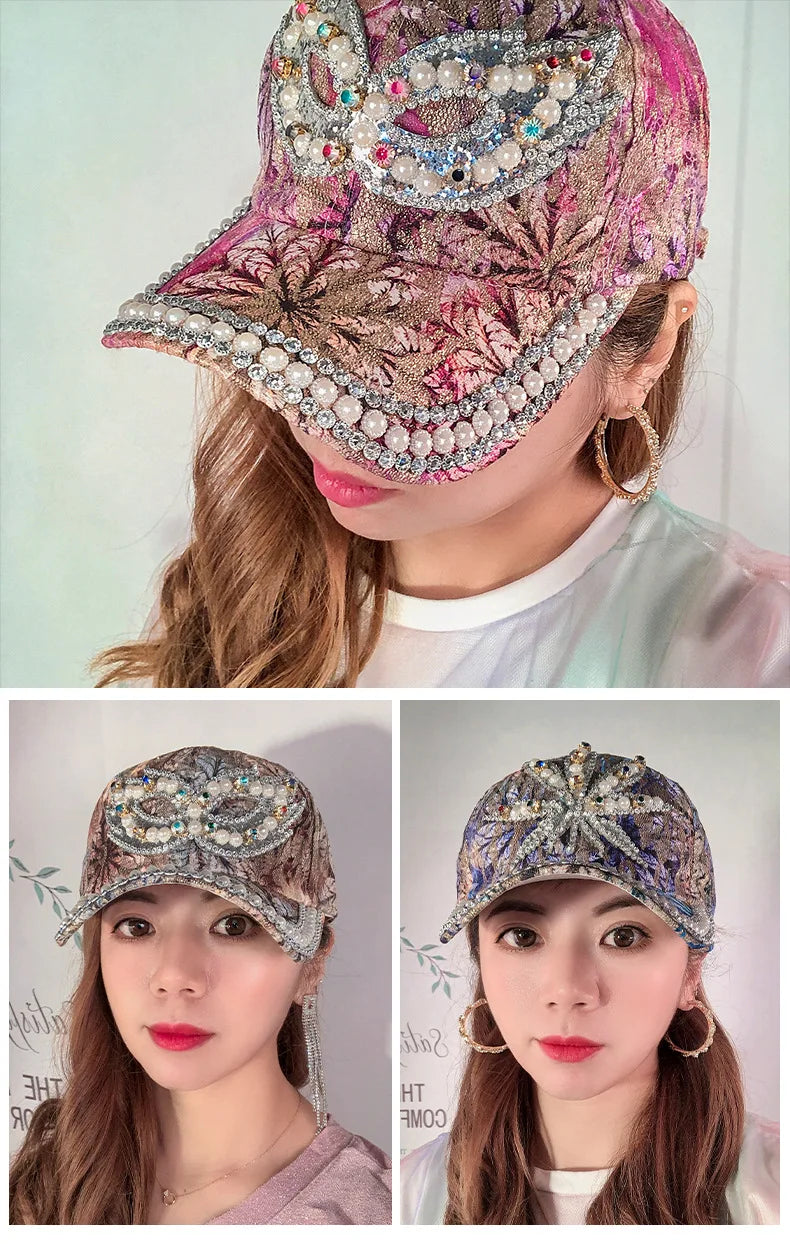 Rhinestone Shiny Baseball Cap – Glamour Meets Street Style