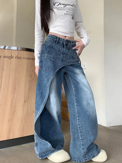 Wide Leg Jeans with Asymmetric Overlay | Iron Planet Studio