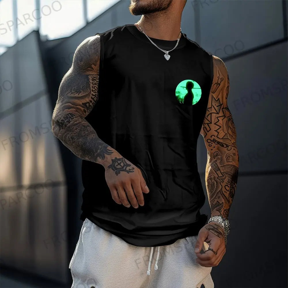 One Piece Anime Luffy Peripheral Printed Pure Cotton Tank Top2025 Fitness Men Loose Sporty Summer Fashion Top