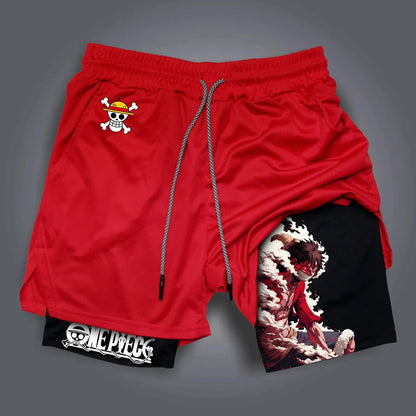 ONE PIECE Luffy Double-Layer Sports Shorts – Performance Meets Anime Style
