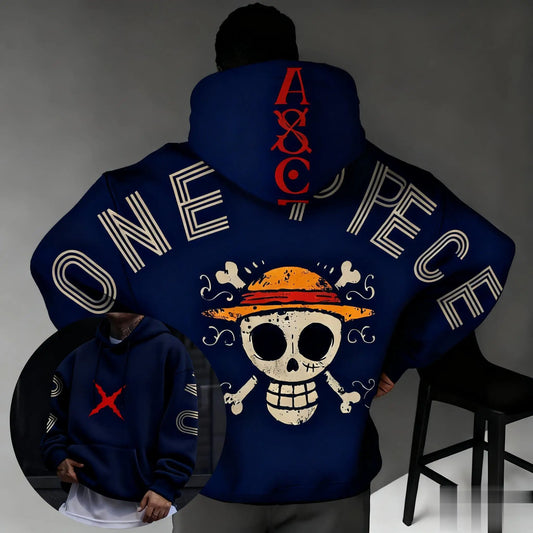 One Piece Anime Hoodie Oversized Pullover Sweatshirt Men Women Black Red Navy