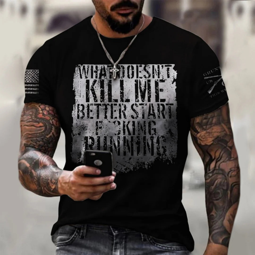 Men's Printed T-Shirt Round Neck Short Sleeve Casual Sports Quick-Dry Top - Plus Size XS-4XL