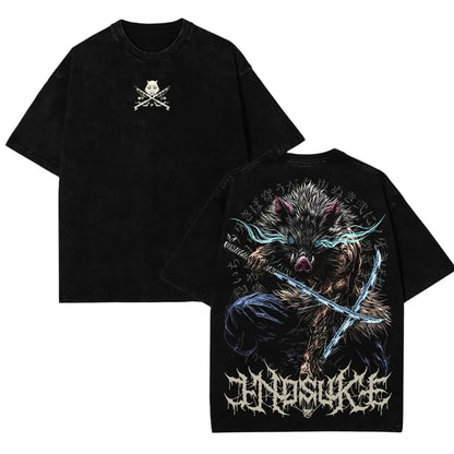 Unisex Anime Demon Slayer Graphic Oversized Vintage Washed Casual Y2k Tee
