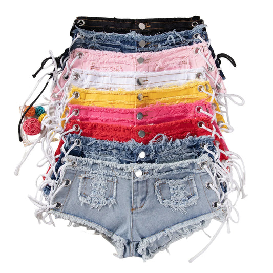 New American retro sexy low waist ultra short women's jeans, denim shorts, bar performance clothing, hot pants