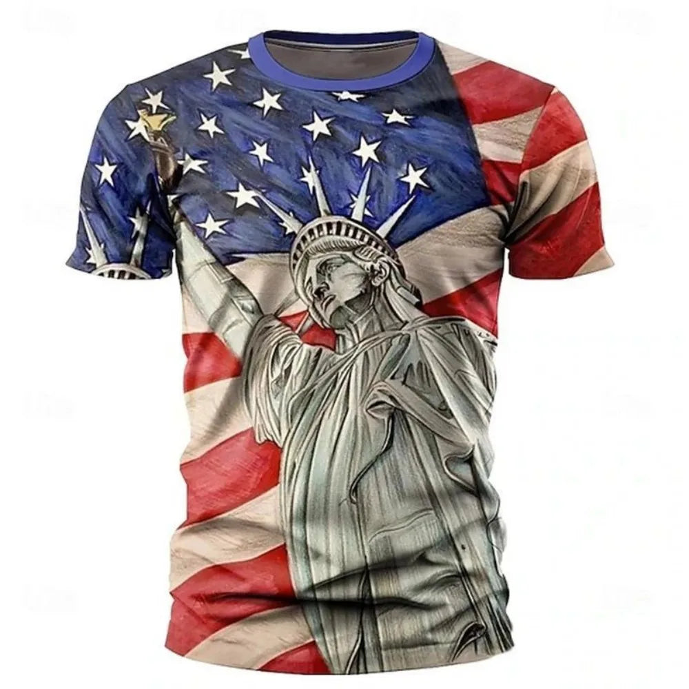 Men’s 3D Skull Flag Print T-Shirt – Bold Patriotic Edge