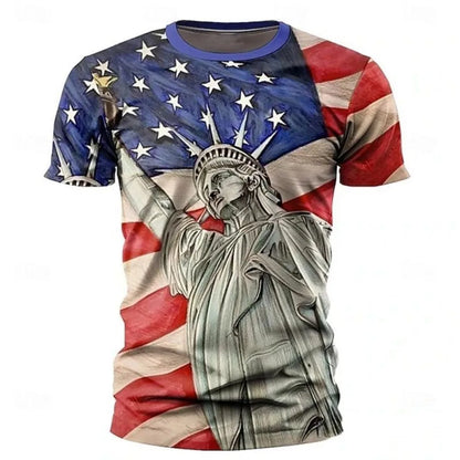 Men’s 3D Skull Flag Print T-Shirt – Bold Patriotic Edge