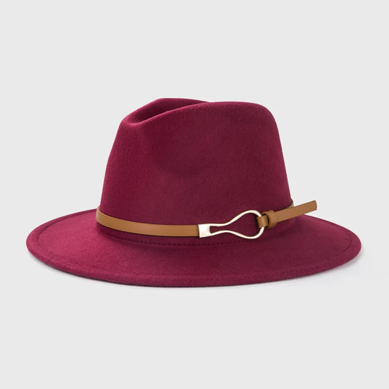 Belt Wool Fedoras Hat For Women Men Winter Autumn Warm Vintage British Style Round Bowler Caps Church Flat Brim Felt Jazz Hats