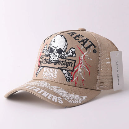Skull & Wings Embroidered Trucker Cap | Hip Hop Baseball Hat
