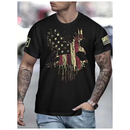 3D Eagle USA Flag Graphic T-Shirt – Unisex Short Sleeve Streetwear Tee | Hip Hop Casual Top for Men & Women (4 Colors)