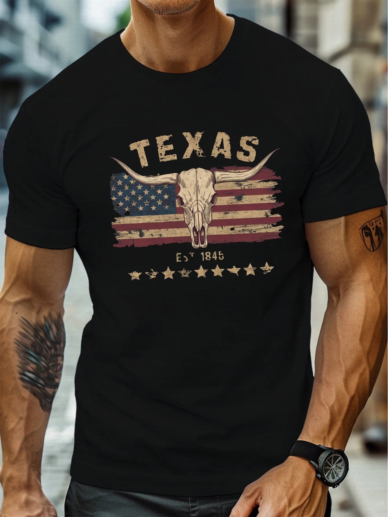 Men’s Texas Longhorn Cow Skull T-Shirt – Western Urban Style