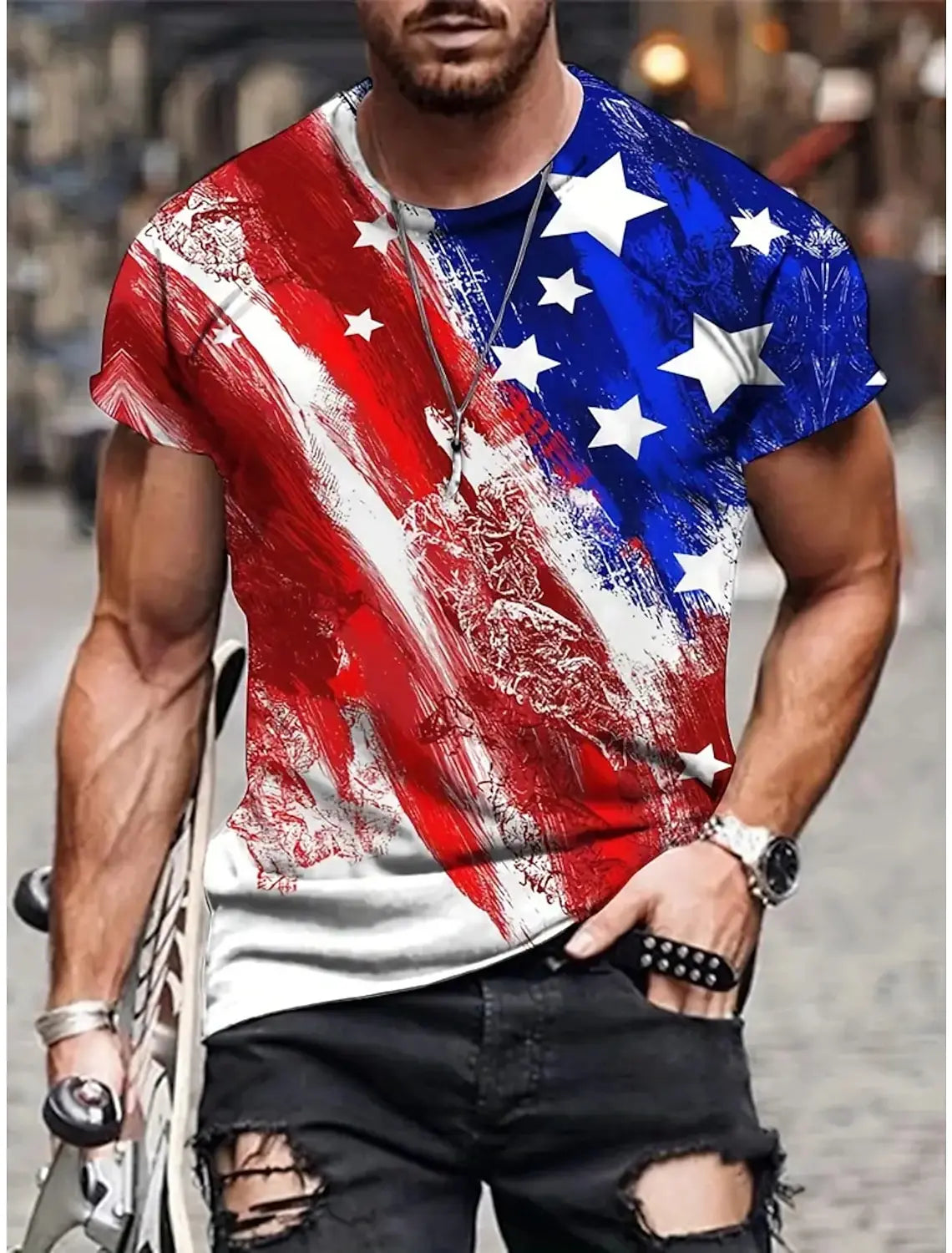 Men’s 3D USA Flag Print T-Shirt – Bold Patriotic Streetwear