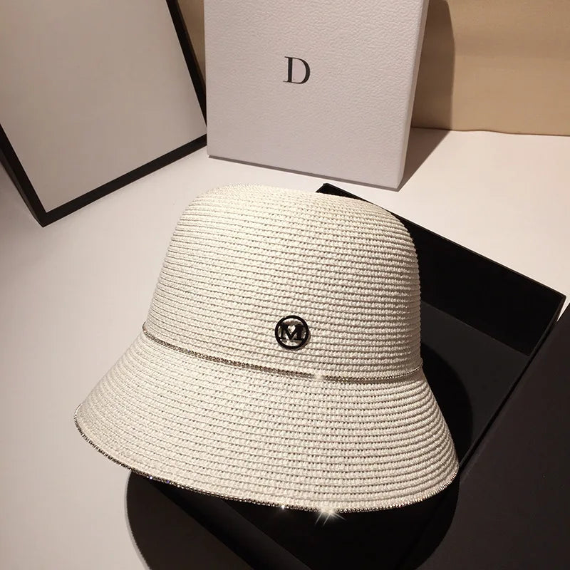 Bucket Hat Summer Hats for Women Fishing Hat Woolen Rhinestone Solid Color Basin Hat Leisure Outdoor Beach Sun Hat