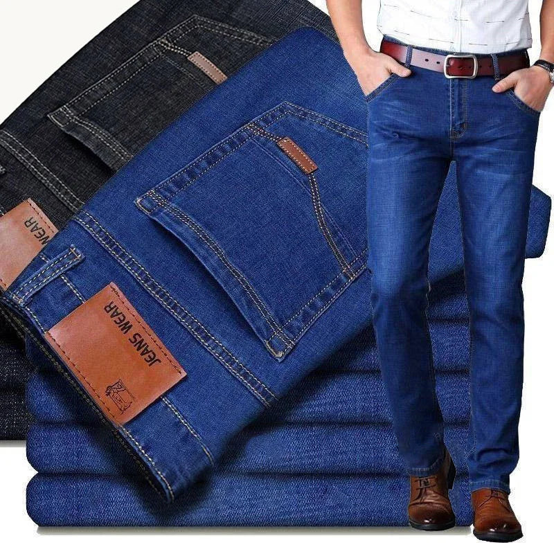 Spring Autumn New Mens Black Blue Pants Pure Color Stretch Jeans Street Casual Slim Fit Trousers Male Wash Skinny Jeans for Men
