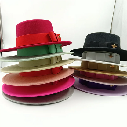 Bow Tie Fedora Hat – Wide Brim | 17 Colors | Women & Men