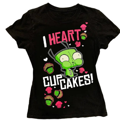 Punk Gothic Sexy Streetwear Slim Baby Tee 2000s Tops Y2k Crop Top Vintage Graphic T shirt Aesthetic Emo Cute Women Short Sleeve