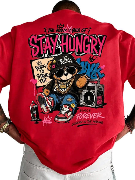 Stay Hungry Bear T-shirt – Streetwear Graffiti Print