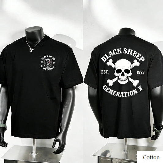 Black Sheep Generation X Skull T-Shirt – Double Sided 100% Cotton Retro Punk Unisex Graphic Tee