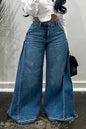 European American New Fashion Women's Spliced Casual Trendy Loose Wide Leg Flare Denim Trousers Female Streetwear Jeans Pants