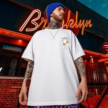 4XL Loose Fitting Fashionable American Vintage Duck Expression Print T-shirt With Round Neck Men Versatile Couple Outfit