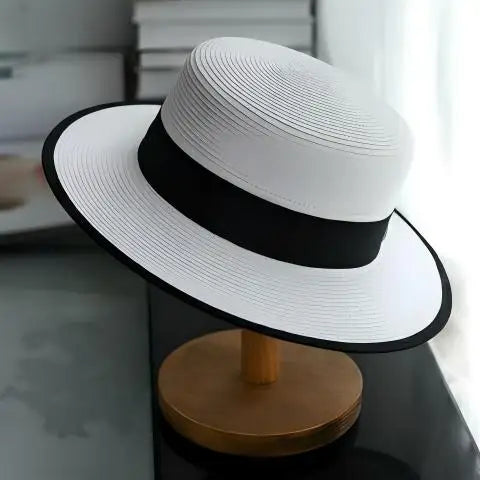 Women's Summer Travel Beach Jazz Hat Seaside Sunshade Sun Protection Straw Hat Flat Top British Hat Straw Woven