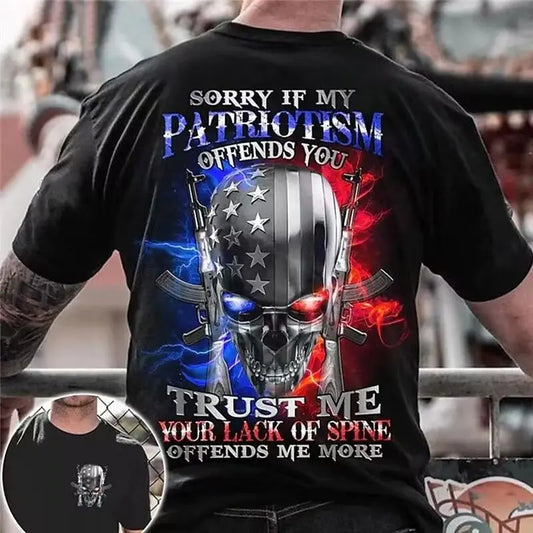 T-Shirt Men Double Gun Skull Graphic Print Casual Streetwear Short Sleeve Tee