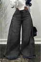European American New Fashion Women's Spliced Casual Trendy Loose Wide Leg Flare Denim Trousers Female Streetwear Jeans Pants