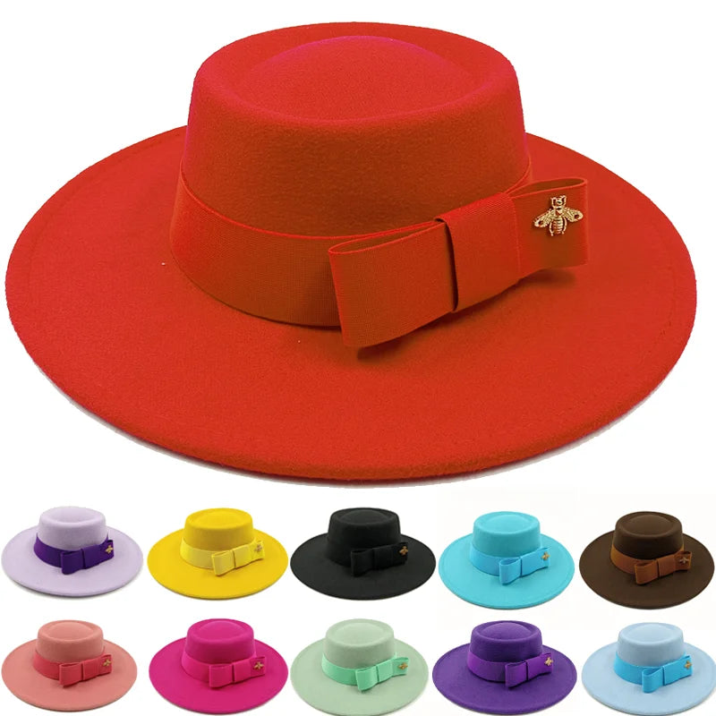 Bow Tie Fedora Hat – Wide Brim | 17 Colors | Women & Men
