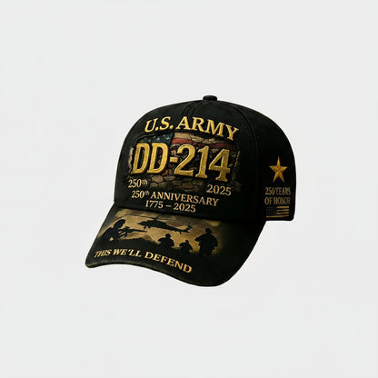 Adjustable Baseball Cap Celebrating The 250Th Anniversary of The U.S. Army, Showcasing The Motto 'This We'Ll Defend' Along