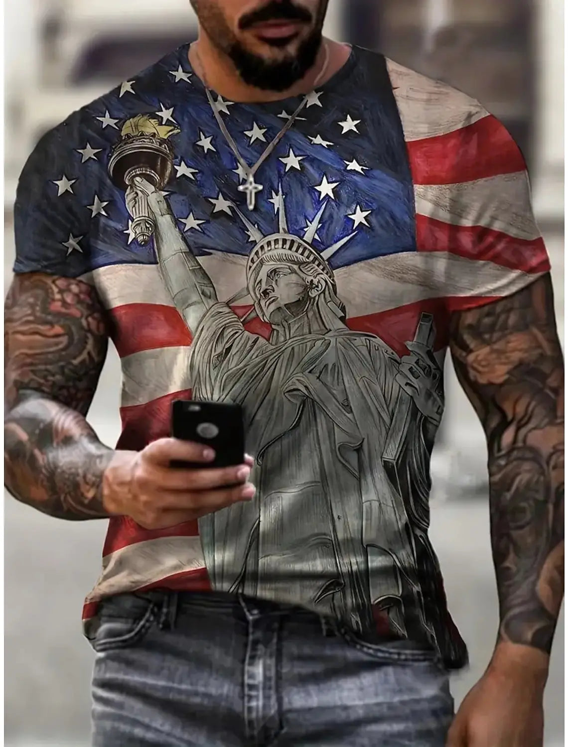 Men’s 3D USA Flag Print T-Shirt – Bold Patriotic Streetwear