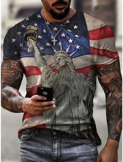 Men’s 3D USA Flag Print T-Shirt – Bold Patriotic Streetwear