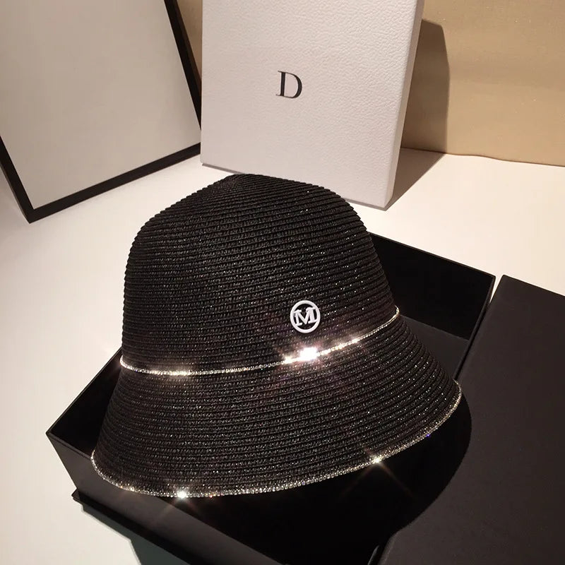 Bucket Hat Summer Hats for Women Fishing Hat Woolen Rhinestone Solid Color Basin Hat Leisure Outdoor Beach Sun Hat