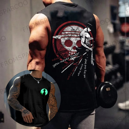 One Piece Anime Luffy Peripheral Printed Pure Cotton Tank Top2025 Fitness Men Loose Sporty Summer Fashion Top
