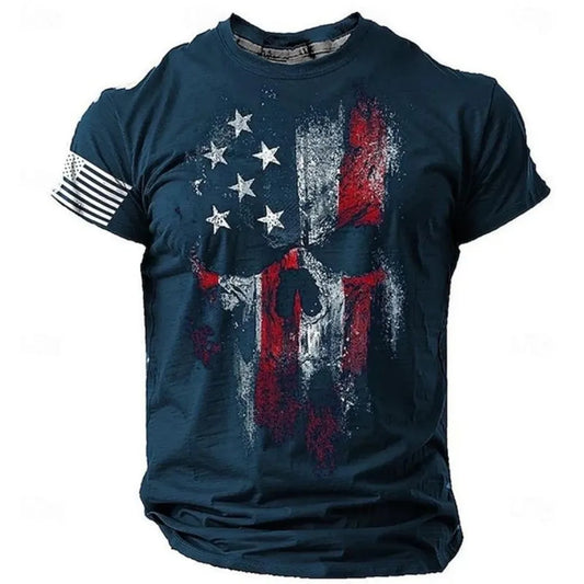 Men's 3D Skull Flag Print T-Shirt – Casual Short Sleeve Tee