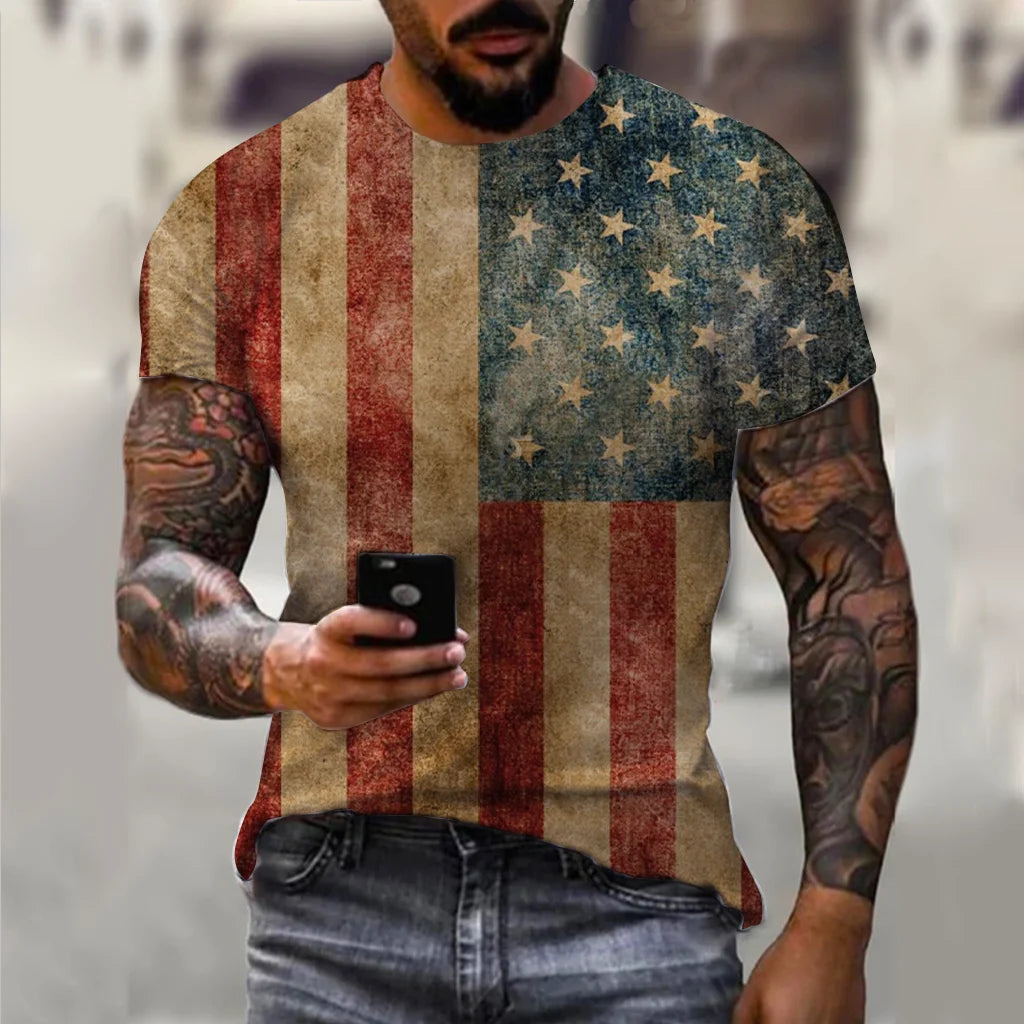 Men’s 3D USA Flag Print T-Shirt – Bold Patriotic Streetwear