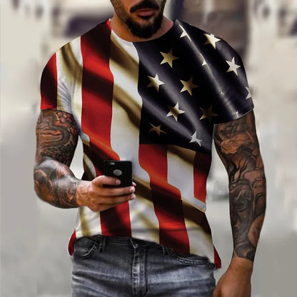 Men’s 3D USA Flag Print T-Shirt – Bold Patriotic Streetwear