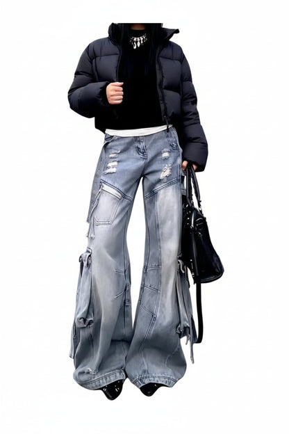 Vintage Y2K Cargo Jeans – Wide Leg Streetwear Unisex